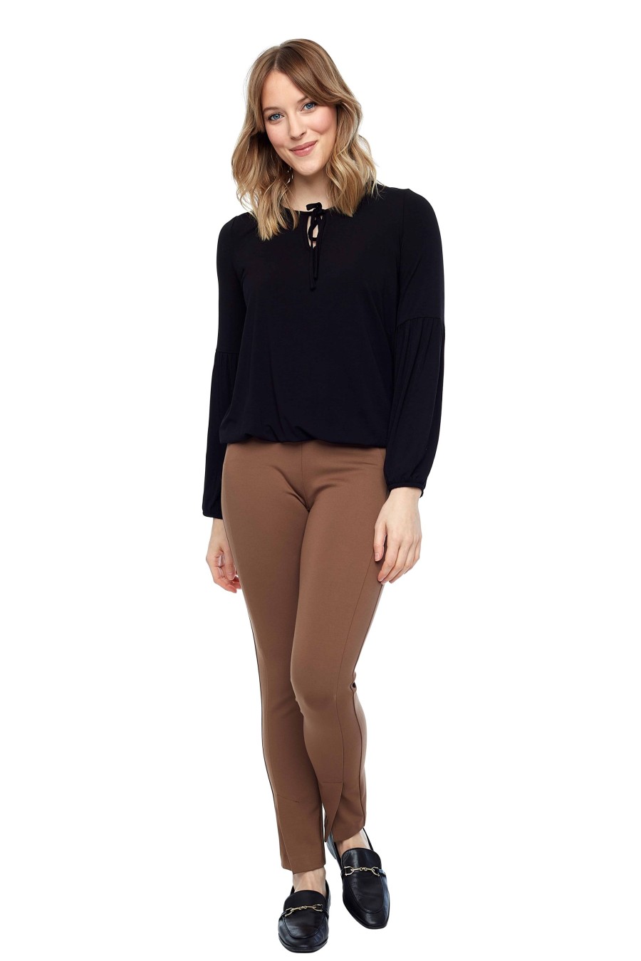 Tops uppants | Bamboo Knit Long Sleeve Tie-Neck Top